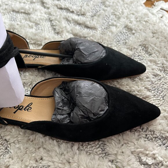 Free People Noelle Wrap Flat Black Suede Shoe New Size 37 - Picture 5 of 6